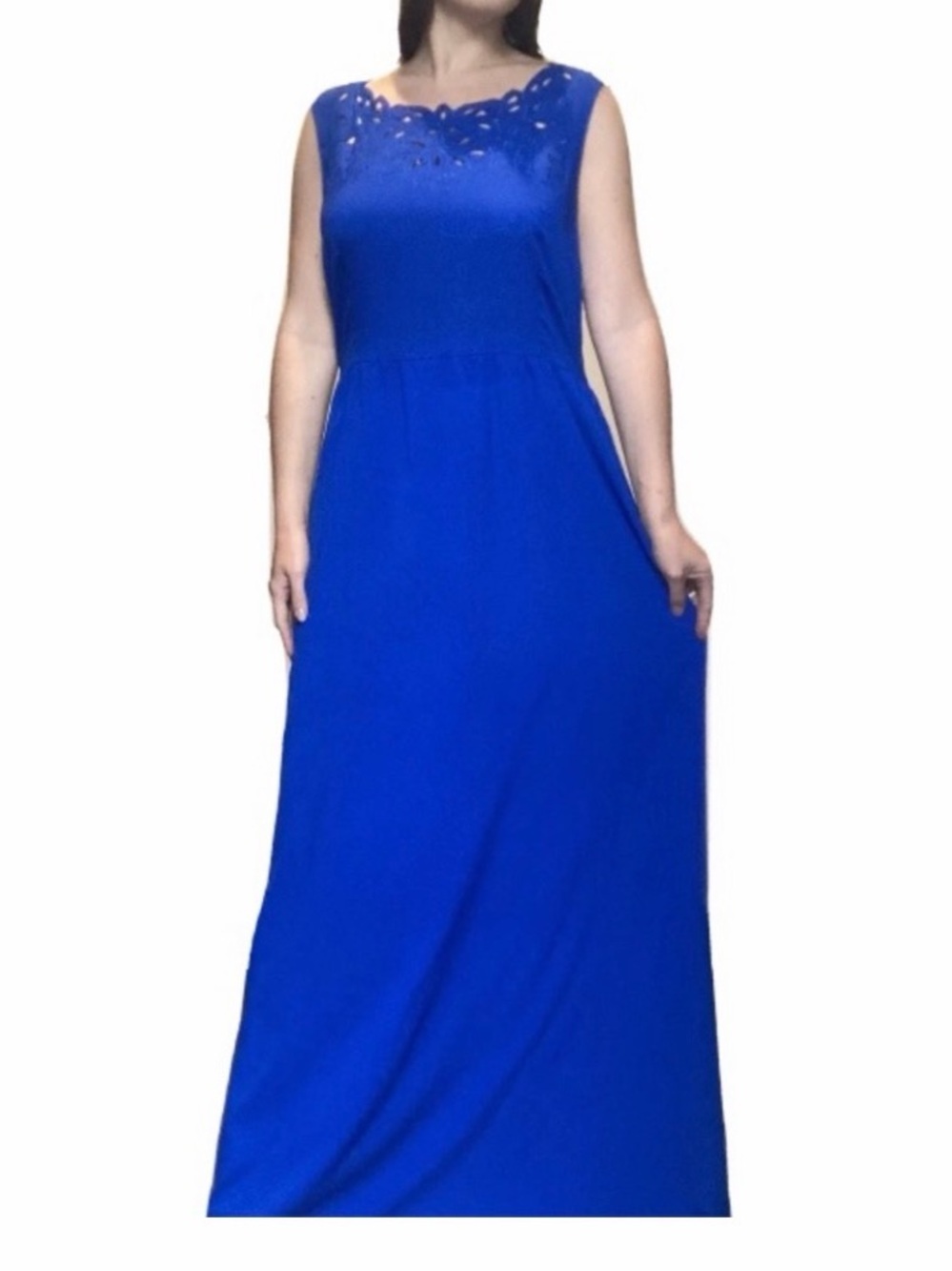 NWT Gianni Bini Embroider Laser Cut Sleeveless Maxi Dress Royal Blue size L